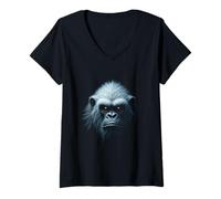 Donna Yeti Face Creatura Neve Montagna Leggende Arte Maglietta con Collo a V