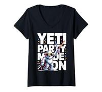 Donna Yeti Party Mode Divertente Bigfoot Sasquatch Maglietta con Collo a V