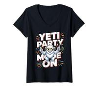 Donna Yeti Party Mode Divertente Bigfoot Sasquatch Maglietta con Collo a V