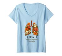 Donna YHWH con Ogni respiro io Adoro i polmoni Floreali Maglietta con Collo a V