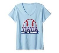 Donna Yiayia of Rookie 1° compleanno baseball tema festa di abbinamento Maglietta con Collo a V