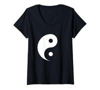 Donna Yin e Yang - Design dello Spazio Negativo Maglietta con Collo a V