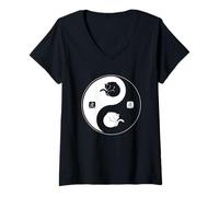 Donna Yin Yang Cat Balance Kitty Zen Pet Lover Art Maglietta con Collo a V