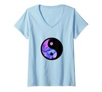 Donna Yin Yang Cool Purple Blue Dipinto Art Design Maglietta con Collo a V
