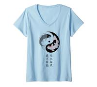 Donna Yin Yang Koi Pesce giapponese Kanji Zen Simbolo Tao Balance Maglietta con Collo a V