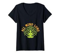 Donna Yoga all Mind Long Funny Yoga Maglietta con Collo a V