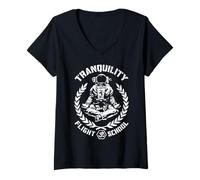 Donna Yoga Astronauta Tranquility Flight School Meditazione Zen Maglietta con Collo a V