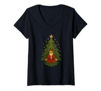 Donna Yoga Babbo Natale Zen Albero di Natale Mandala Festive Mindful Vibes Maglietta con Collo a V