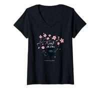 Donna Yoga Cat, Meditation Cat Maglietta con Collo a V