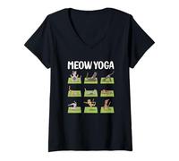 Donna Yoga Cat, Meditation Cat Maglietta con Collo a V