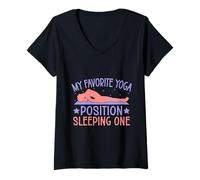 Donna Yoga Favorite Position Sleeping One Funny Yoga Maglietta con Collo a V