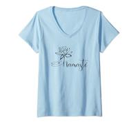 Donna Yoga Mamas Outfit Namasté Scritta fiore di loto nero Maglietta con Collo a V