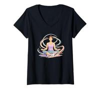 Donna Yoga Meditazione Calma Mente Adeptive Wellness Maglietta con Collo a V