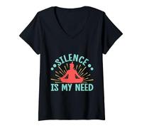 Donna Yoga Silence Is My Need Funny Yoga Maglietta con Collo a V