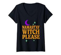 Donna Yoga Strega Yoga Mistico Yoga Spirituale Strega Benessere Luna Maglietta con Collo a V