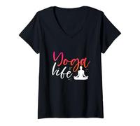Donna Yoga Vita Meditare Lotus Namaste Consapevolezza Zen Vibes Maglietta con Collo a V