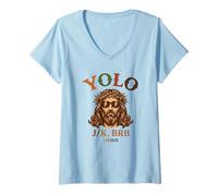 Donna Yolo JK BRB Jesus Christ Funny Christian Easter Sunday Joke Maglietta con Collo a V