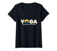 Donna Yopga Allungare Lo Stress - Yoga Practitioner Yogi Yogini Maglietta con Collo a V