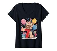 Donna Yorkie cane 7° compleanno bambini 7 anni sette Yorkshire Terrier Maglietta con Collo a V
