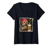 Donna Yorkie Drinking Beer Funny Dog Meme Maglietta con Collo a V