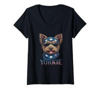 Donna Yorkie vintage 4 luglio Merica Maglietta con Collo a V