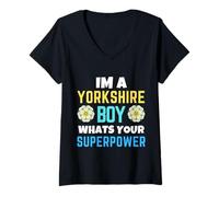 Donna Yorkshire Boy Whats Your Superpower Yorkshire Day Rose Bandiera Maglietta con Collo a V