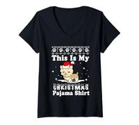 Donna Yorkshire Dog Funny Xmas Sweater This Is My Christmas Pajama Maglietta con Collo a V