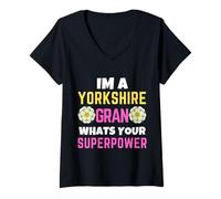 Donna Yorkshire Gran Whats Your Superpower Yorkshire Day Bandiera Rosa Maglietta con Collo a V