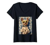 Donna Yorkshire Terrier Dog Mediterranean Tile Art Summer Vibes Maglietta con Collo a V