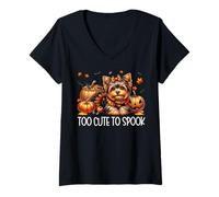 Donna Yorkshire Terrier Graphic for Women Girls Too Cute To Spook Maglietta con Collo a V