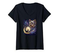 Donna Yorkshire Terrier Howling to The Moon Meme degli Anni '90 Funny Dogs Maglietta con Collo a V