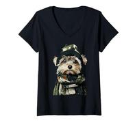 Donna Yorkshire Terrier Mimetico Animale Cacciatore Cane da Caccia Maglietta con Collo a V