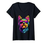 Donna Yorkshire Terrier Occhiali da Sole Amante dei Cani Yorkie Maglietta con Collo a V