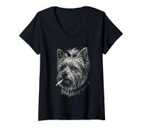 Donna Yorkshire Terrier Smoking Sigaretta Vintage Yorkie Joke Meme Maglietta con Collo a V