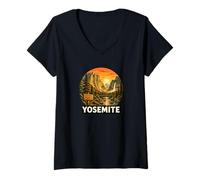 Donna Yosemite e Parco Nazionale Tramonto Design California Maglietta con Collo a V