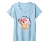 Donna You Are Enough - Divertente Bouquet Floreale con Cappello da Scheletro Maglietta con Collo a V