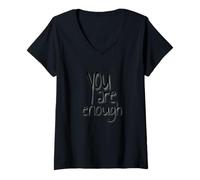 Donna You Are Enough Inspirational Quote Minimal Design Maglietta con Collo a V