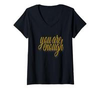 Donna You Are Enough Inspirational Quote Minimal Design Maglietta con Collo a V