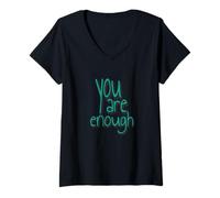Donna You Are Enough Inspirational Quote Minimal Design Maglietta con Collo a V
