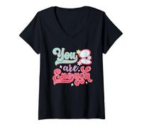 Donna You Are Enough Retro 70s Daisy Affermazione positiva Maglietta con Collo a V