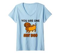 Donna You Are One Hot Dog - Divertente Bassotto in Stile Cartone Maglietta con Collo a V