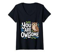 Donna You Are Owlsome Carina Motivazione Puntuale del Gufo ||- Maglietta con Collo a V