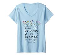 Donna You Are Precious Honored in My Sight Isaiah 43:4 Bible Verse Maglietta con Collo a V