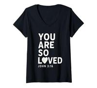 Donna You Are So Loved John 3:16 Versetto della Bibbia Cristiano Maglietta con Collo a V