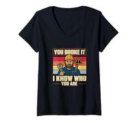 Donna You Broke It So Chi Sei Vintage Facilities Manager Maglietta con Collo a V