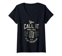Donna You Call It Music I Call It My Therapist - Microfono Vintage Maglietta con Collo a V