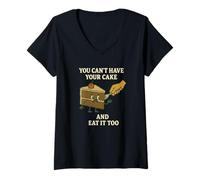 Donna You Can't Have Your Cake and Eat It Too - Funny Cartoon Coll Maglietta con Collo a V