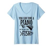 Donna You Can't Tuna Fish Divertente Pesca Musica Musicista Pianoforte Maglietta con Collo a V