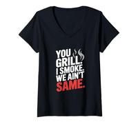 Donna You Grill I Smoke We Ain't the Same Carne Smoking Maglietta con Collo a V