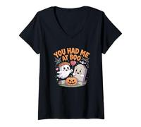 Donna You Had Me At Boo Divertente Haloween Ghost Love Pumpkin Maglietta con Collo a V